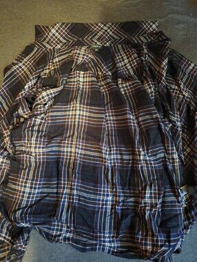 Torrid Navy Plaid Button-Up with Cream & Rust Stripes